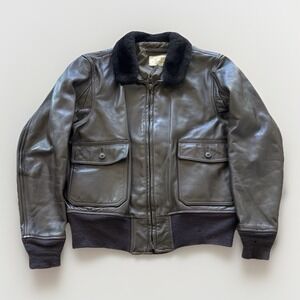 USN G1 Leather Bomber Jacket Mens 44 Vietnam War Era Military US Navy Flight 70s